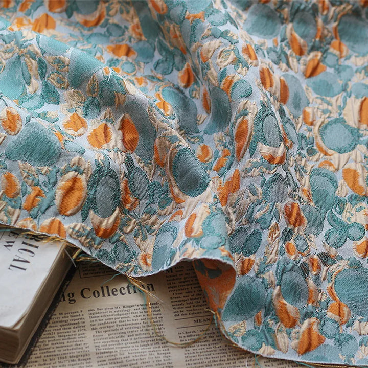 Zayn Embossed Blue Orange Yarn Dyed Jacquard Fabric