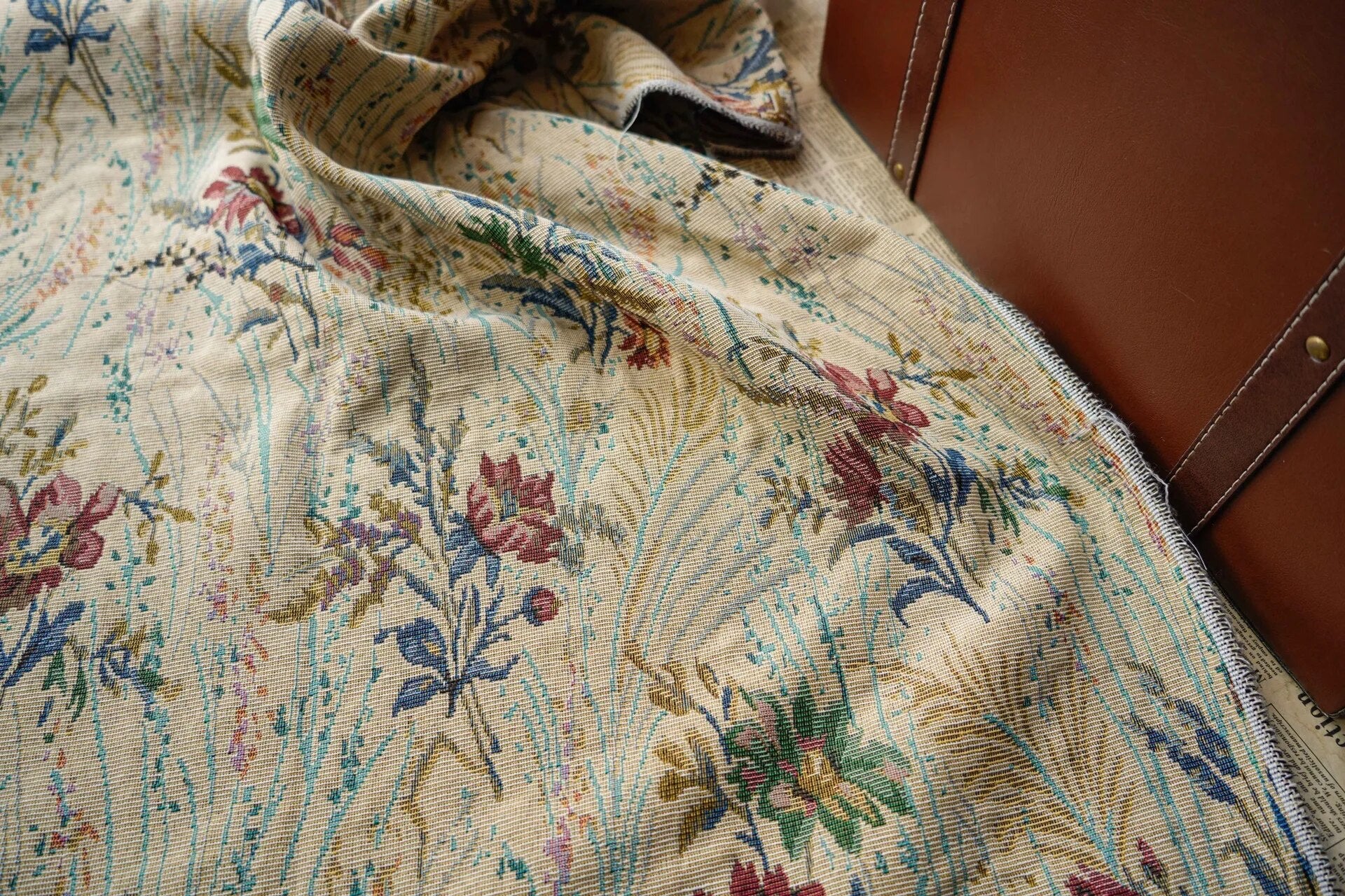 Vintage Floral Multi Color Chenille Woven Jacquard Fabric
