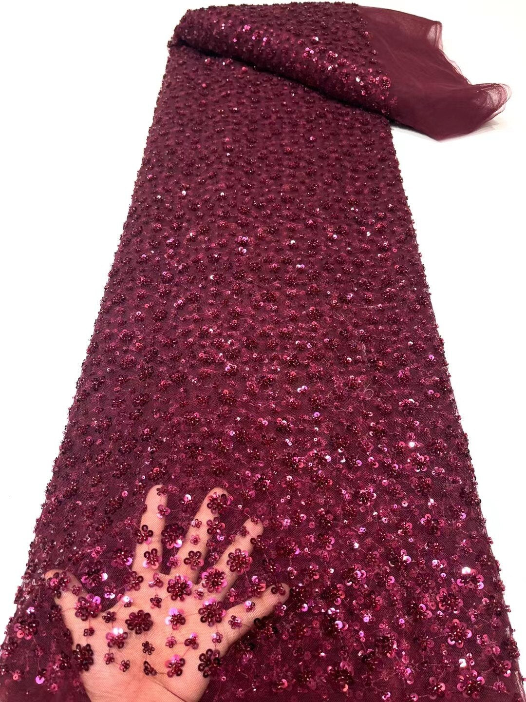 5 YARDS / 10 COLORS / Evan Sequin Beaded Embroidery Glitter Mesh Sparkly Lace Wedding Party Dress Fabric