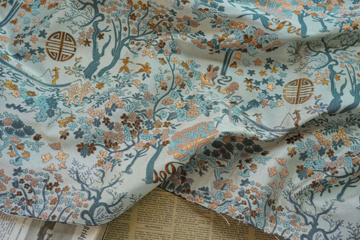 Ava Retro Palace Style Gold Silk Jacquard Fabric