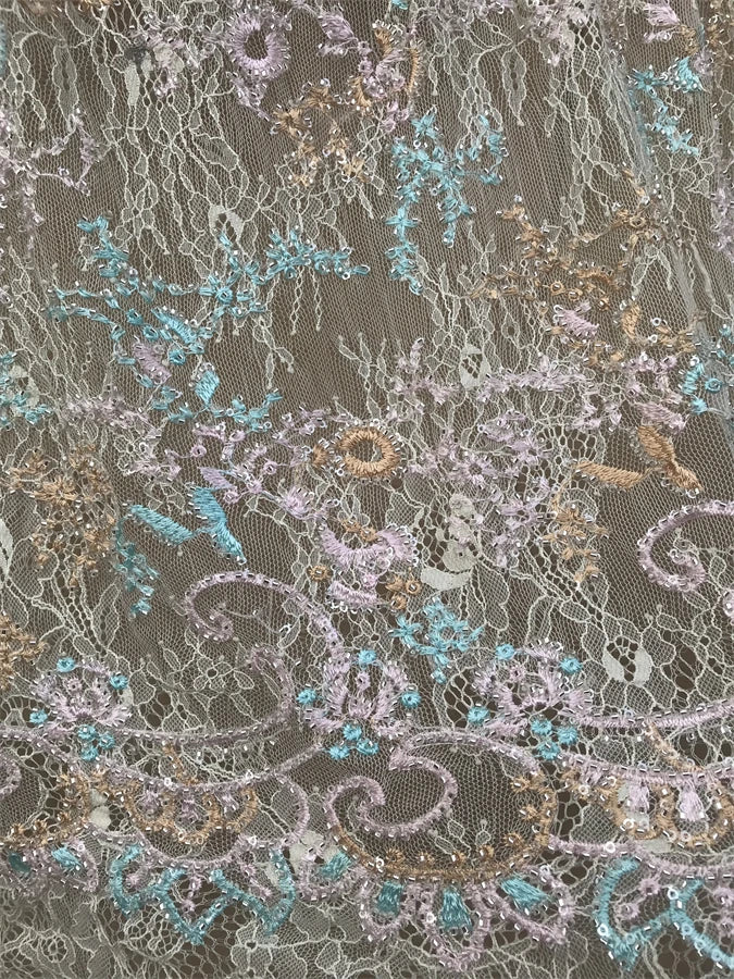 5 YARDS / Calomane Sequin Beaded Embroidery Tulle Mesh Lace Dress Fabric