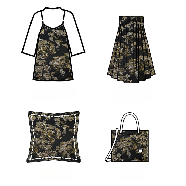 Caterine Gold Silk Dragon Tiger Pattern Jacquard Fabric