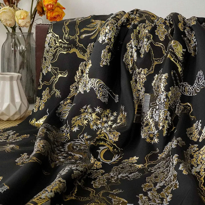 Caterine Gold Silk Dragon Tiger Pattern Jacquard Fabric