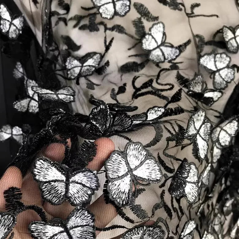 Ivoryne Embroidered Tulle Lace Fabric