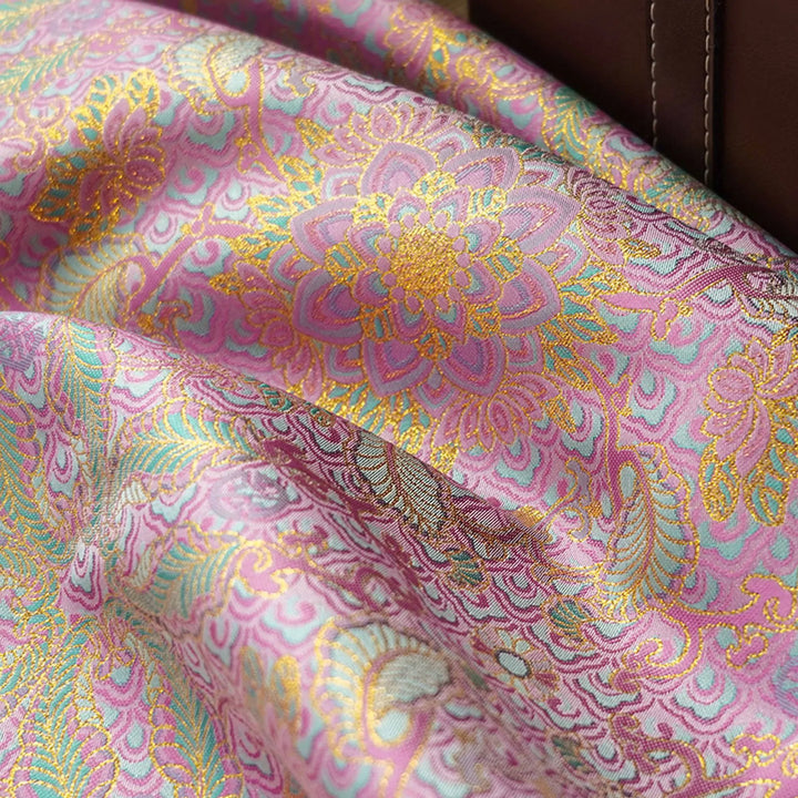 Maesel Ethnic Style Pink Gold Flower Jacquard Fabric