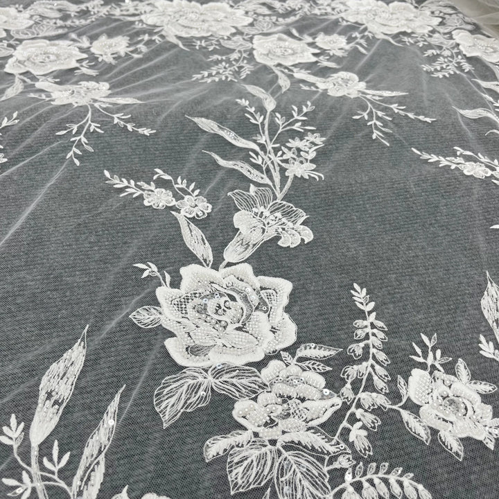 5 YARDS / Milavian Floral Sequin Embroidery Tulle Mesh Lace Dress Fabric