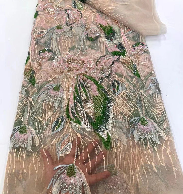 5 YARDS / 8 COLORS / Sylvara Beaded Embroidery Bridal Mesh Lace Fabric