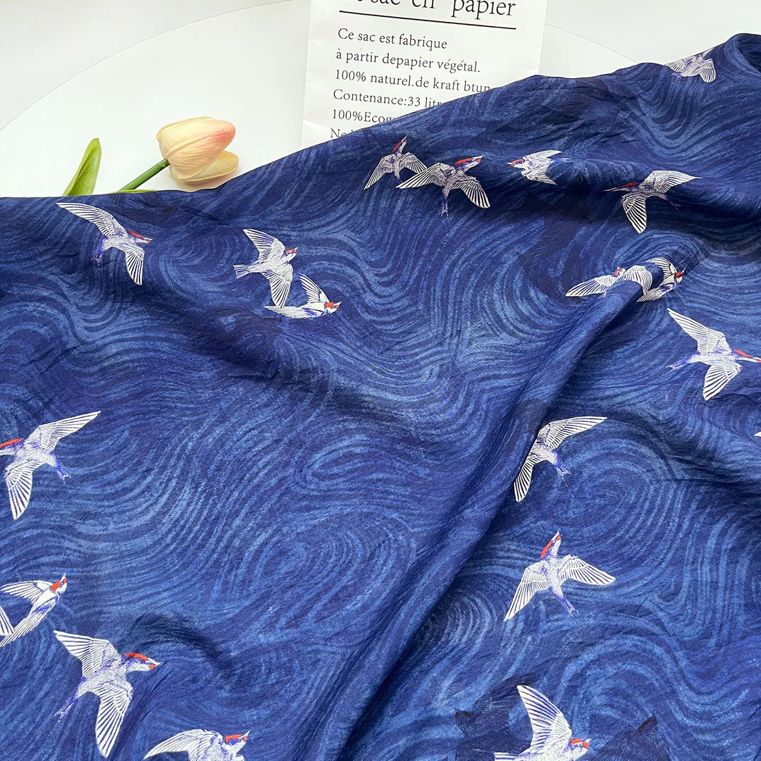 Athenas Birds Digital Print Brocade Fabric