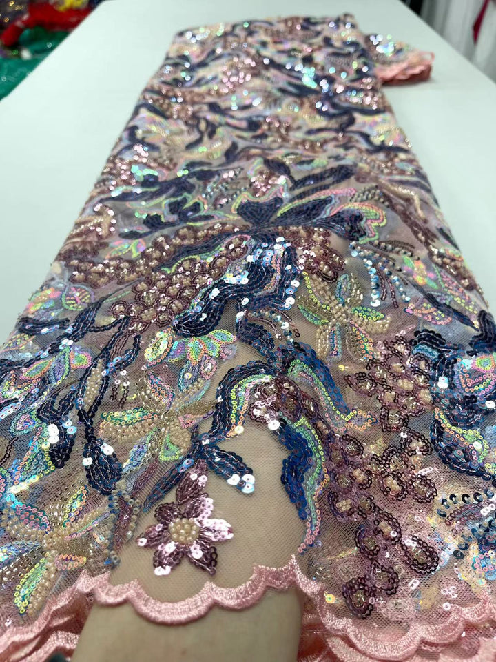 5 METRI / 8 COLORI / Tessuto per abiti da cerimonia nuziale in pizzo scintillante con ricami di perline e paillettes Oscar