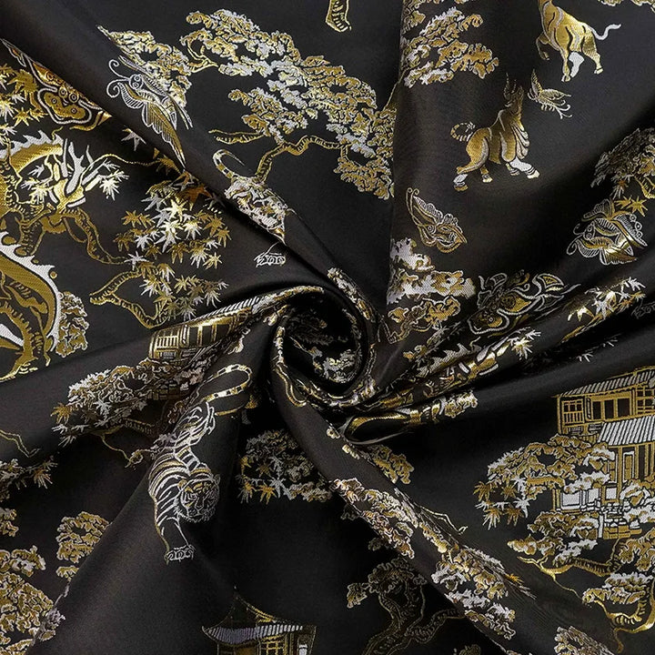 Caterine Gold Silk Dragon Tiger Pattern Jacquard Fabric