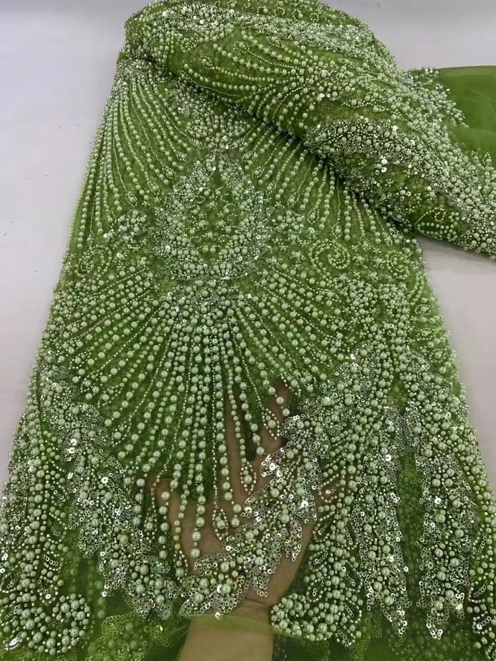 5 YARDS / Montslke Full Beaded Embroidery Bridal Mesh Lace Fabric - 8 COLORS