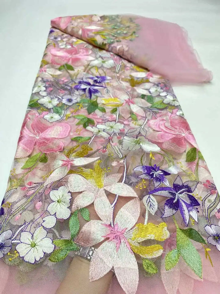 5 Yards / 14 Colors / Ivoryne Multicolor Flowers Tulle Lace Fabric