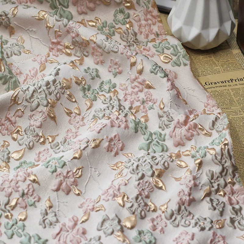 Elizabeth Yarn Dyed Jacquard Gold Embossed Floral Fabric