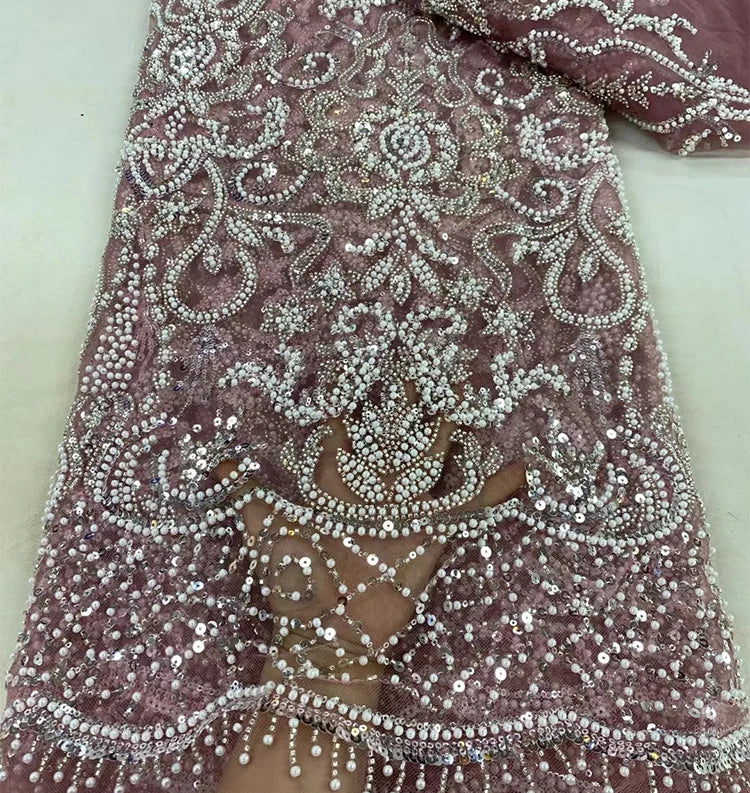 5 YARDS / 13 COLORS / Luxoria Beaded Embroidery Bridal Mesh Lace Fabric