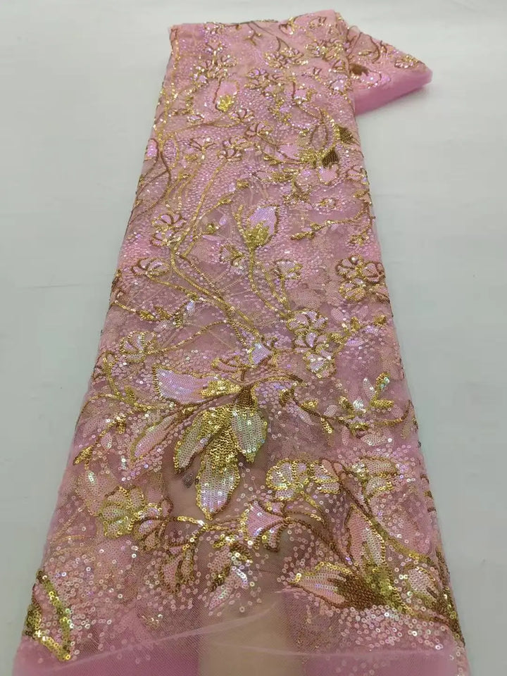 5 YARDS / 9 COLORS / Mandolini Sequin Beaded Embroidery Glitter Mesh Sparkly Lace Wedding Party Dress Fabric