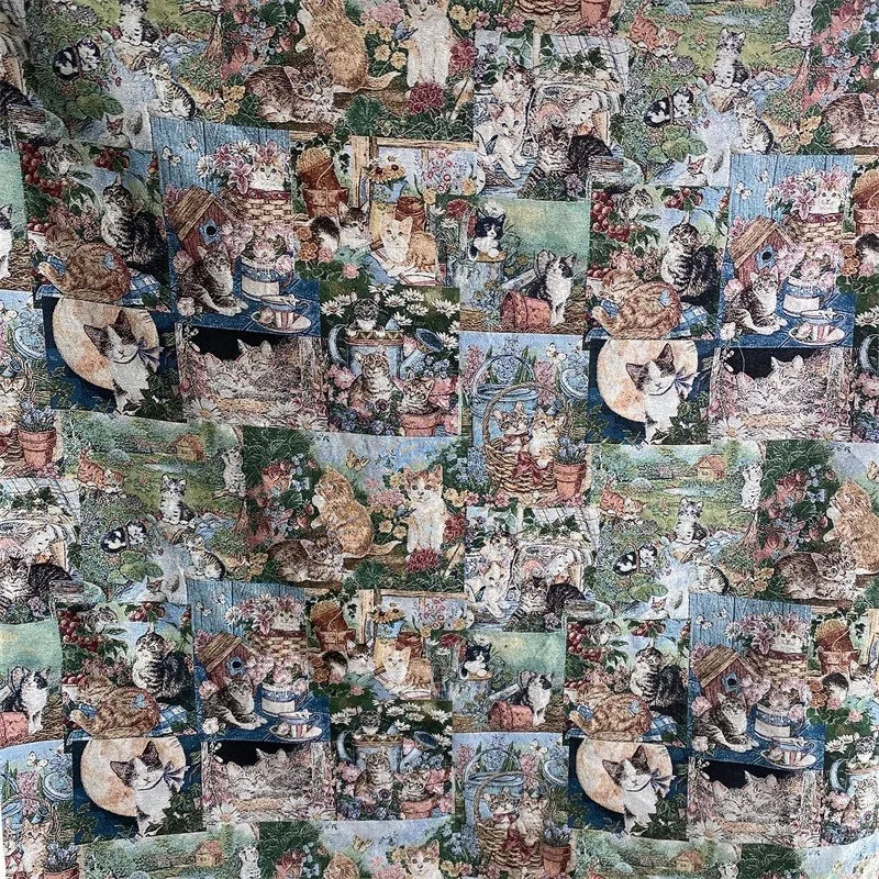 Dotio Oil Paint Cat Portrait Chenille Fabric