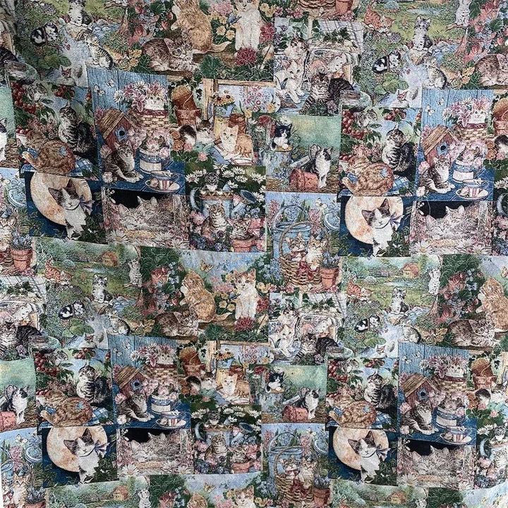 Dotio Oil Paint Cat Portrait Chenille Fabric