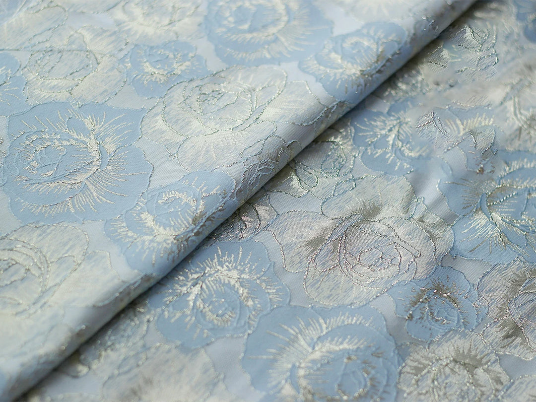 Gillain Gold Silk Yarn Dyed Embossed Flower Jacquard Fabric