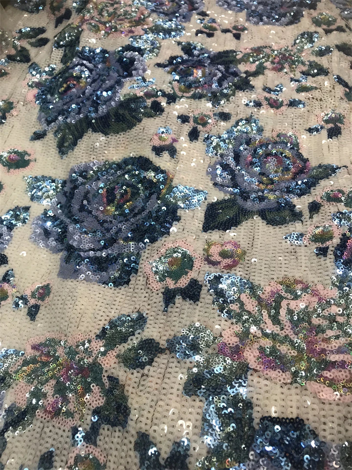 5 YARDS / 2 COLORS / Rose Haven Floral Sequin Beaded Embroidery Tulle Mesh Lace Dress Fabric