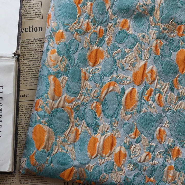 Zayn Embossed Blue Orange Yarn Dyed Jacquard Fabric