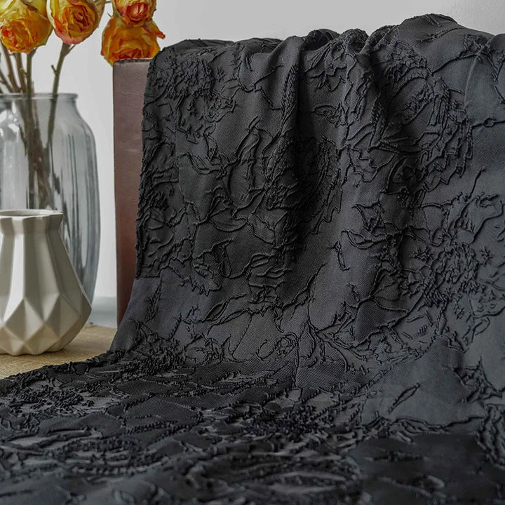 Julienne Black Large Flower Brocade Jacquard Fabric