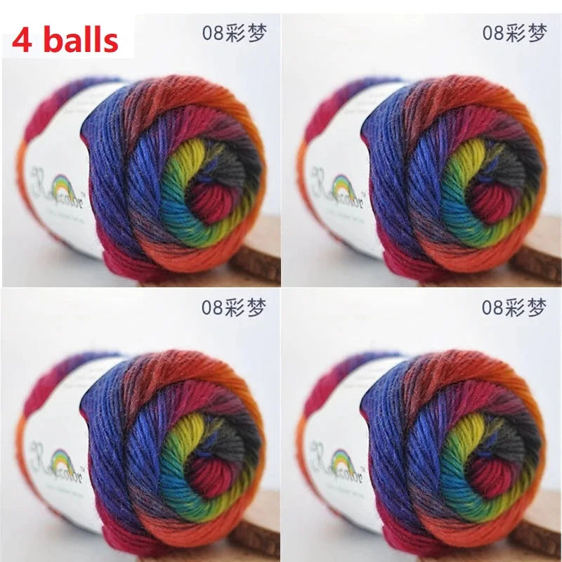 100% Wool Yarn Rainbow Color for Hand Knitting Crochet