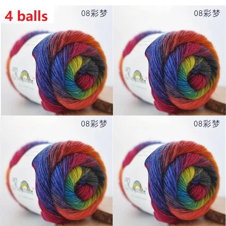 100% Wool Yarn Rainbow Color for Hand Knitting Crochet