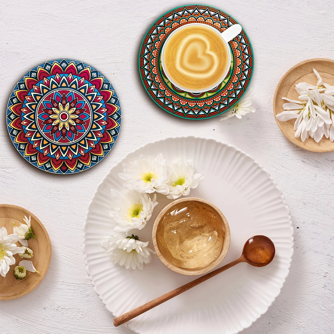 8pcs Wooden Mandala Coasters Set