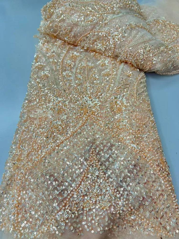 5 YARDS / 8 COLORS / Noéline Beaded Embroidery Bridal Mesh Lace Fabric