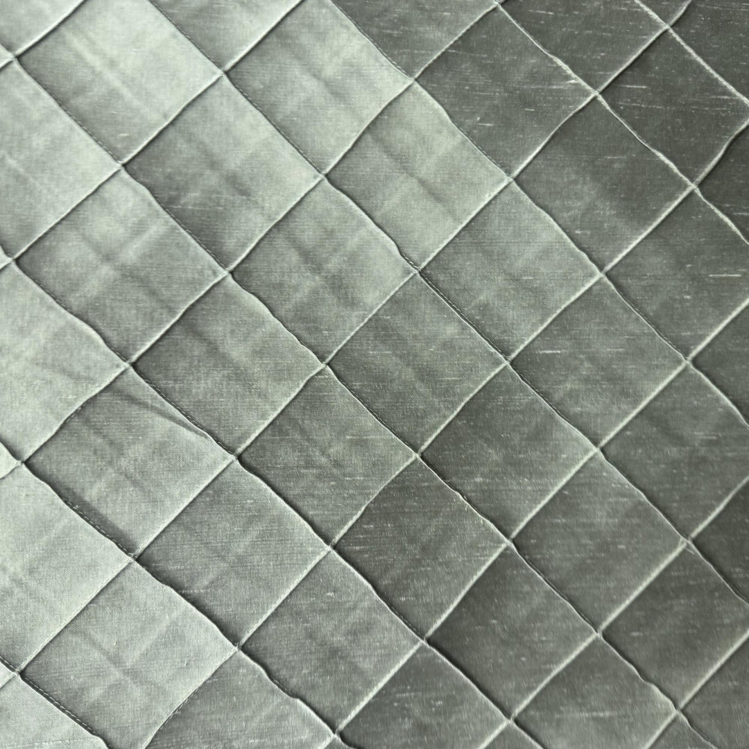 Tirelle Solid Quilted Small Diamond Silk Fabric in Moss