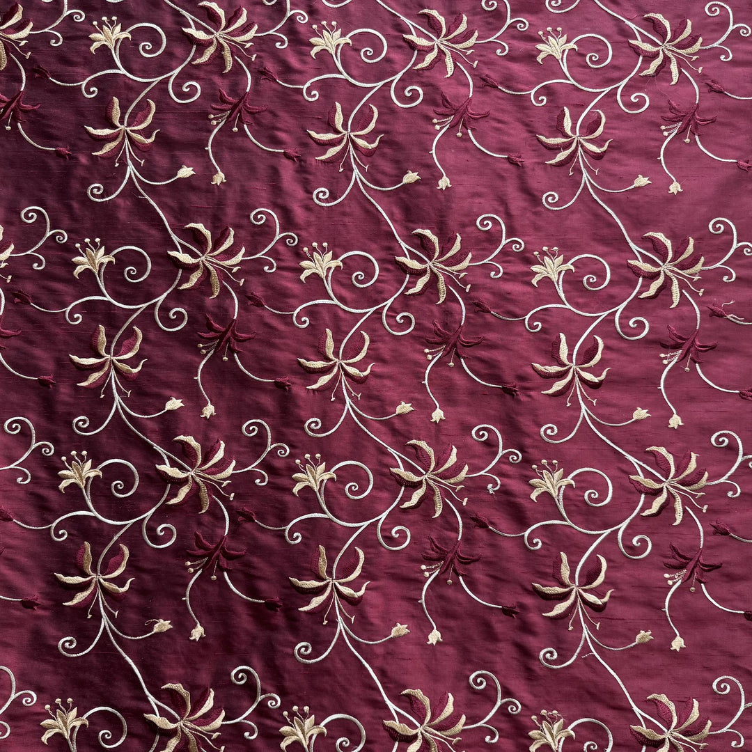 Zephirelle Floral Embroidered Silk Fabric in Fire