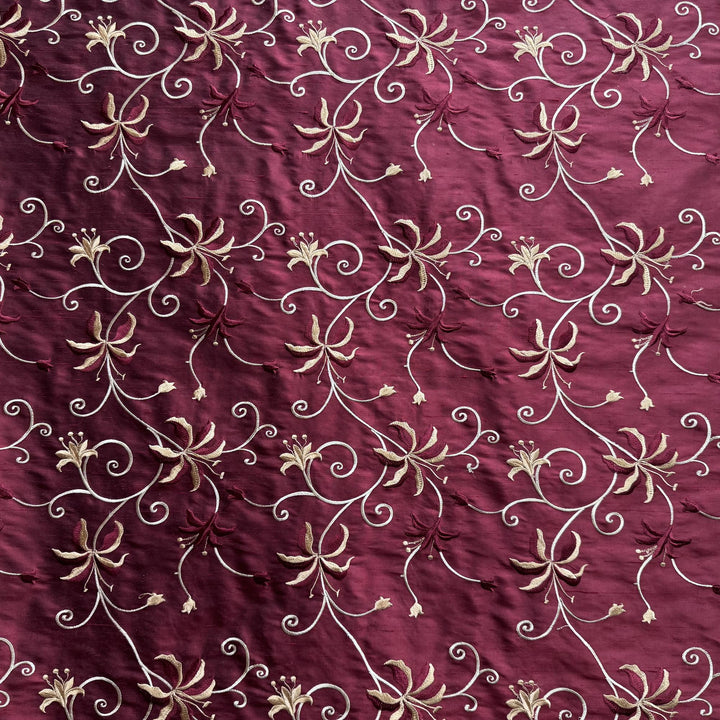 Zephirelle Floral Embroidered Silk Fabric in Fire