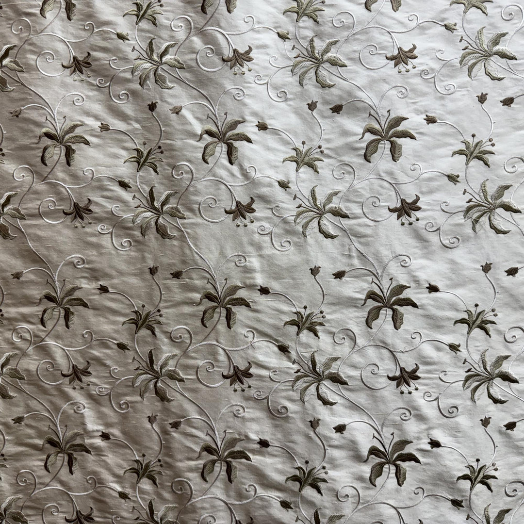 Zephirelle Floral Embroidered Silk Fabric in Sand