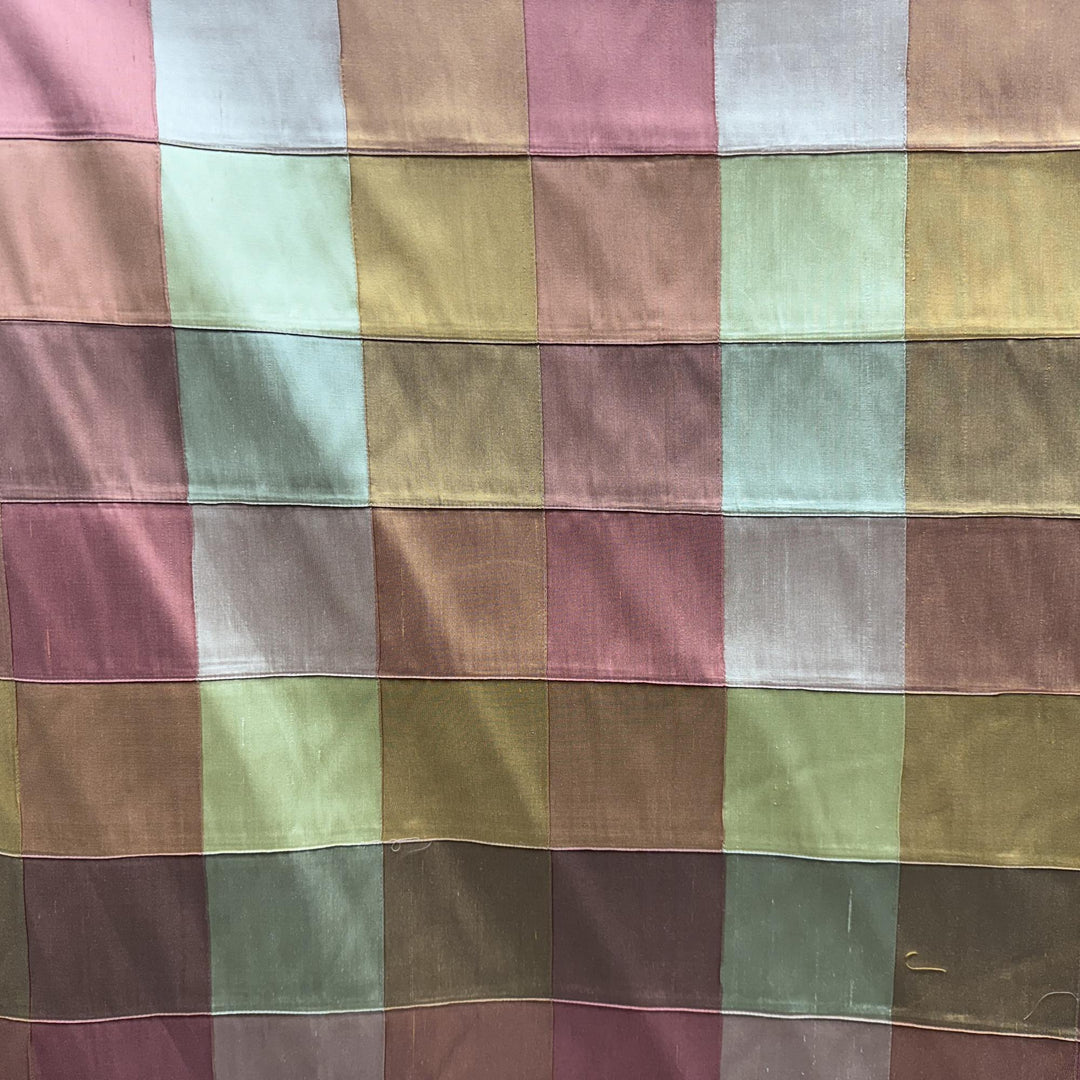 Damavelle Multi-Colored Small Square Geometric Silk Fabric in Peach