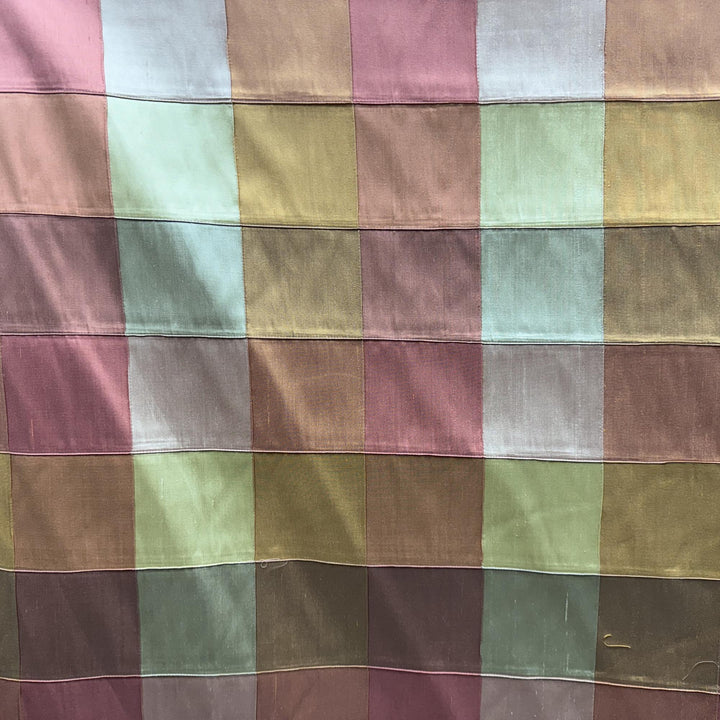 Damavelle Multi-Colored Small Square Geometric Silk Fabric in Peach