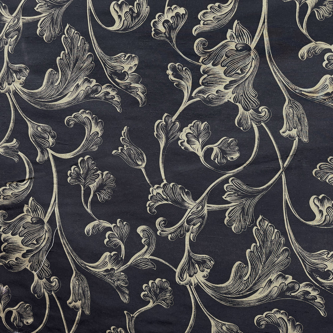 Elsorine Floral Print Jacquard Silk Fabric in Black