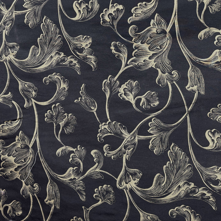 Elsorine Floral Print Jacquard Silk Fabric in Black