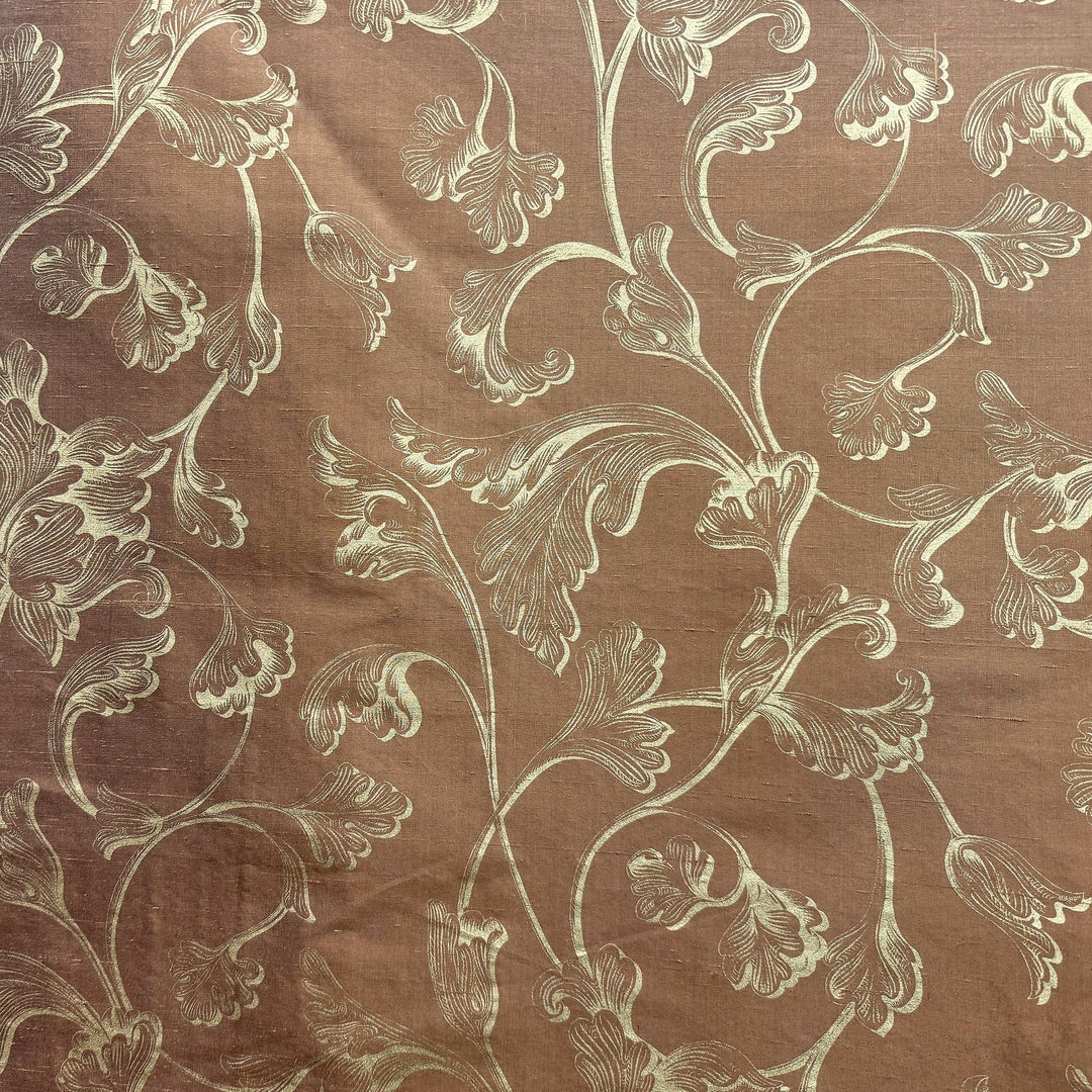 Elsorine Floral Print Jacquard Silk Fabric in Brown