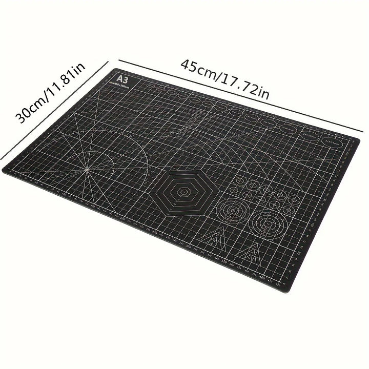 Black A3 PVC Non-slip Leather and Grid Line Cutting Mat