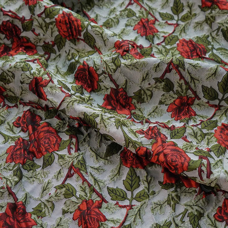 Brel Retro Embossed Red Rose Yarn Dyed Jacquard Fabric