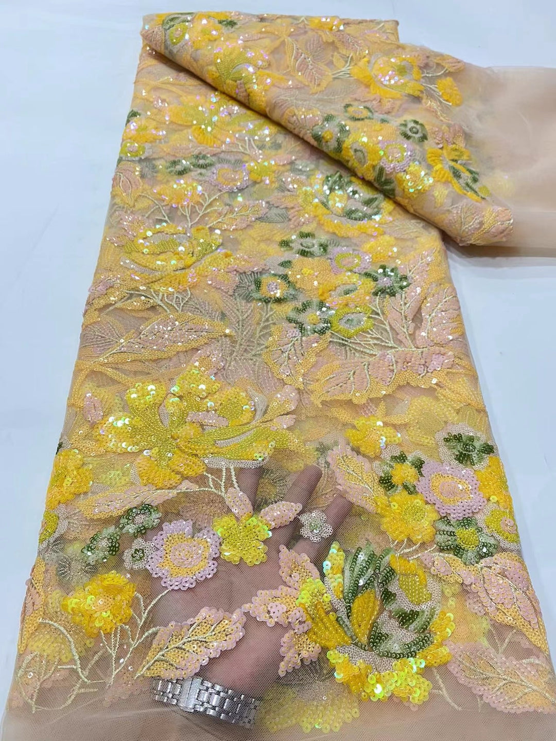 5 YARD / 8 COLORI / Tessuto Marceau per abiti da cerimonia nuziale in pizzo scintillante con ricami di perline e paillettes glitterate