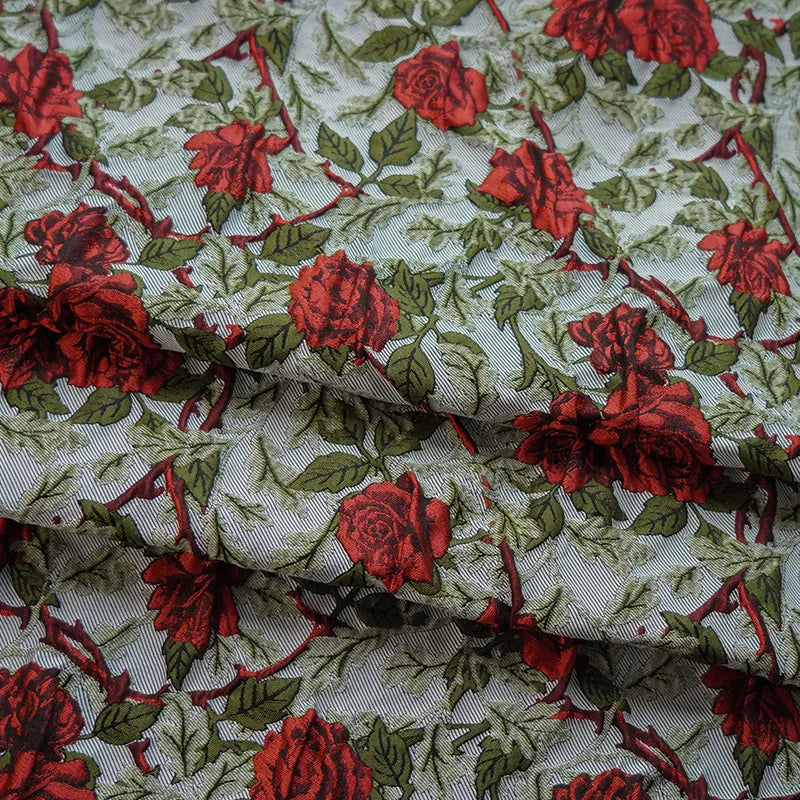 Brel Retro Embossed Red Rose Yarn Dyed Jacquard Fabric