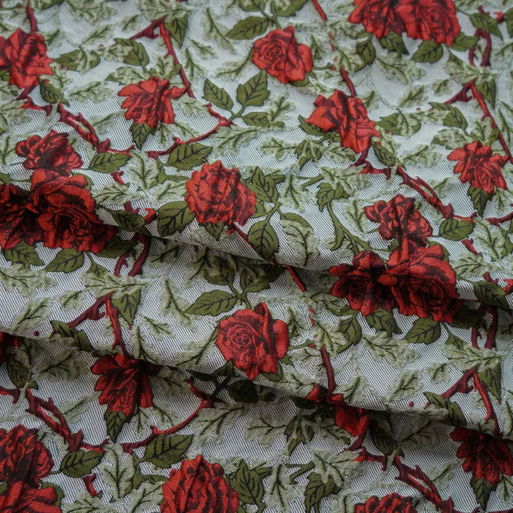Brel Retro Embossed Red Rose Yarn Dyed Jacquard Fabric