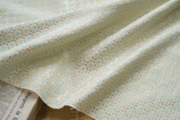 Sumira Gold Silk Geometric Relief Jacquard Fabric