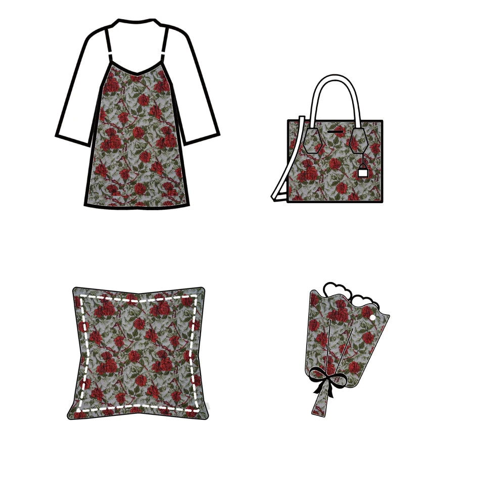 Brel Retro Embossed Red Rose Yarn Dyed Jacquard Fabric