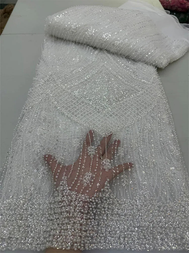 5 YARDS / 8 COLORS / Zeraphiel Beaded Embroidery Bridal Mesh Lace Fabric