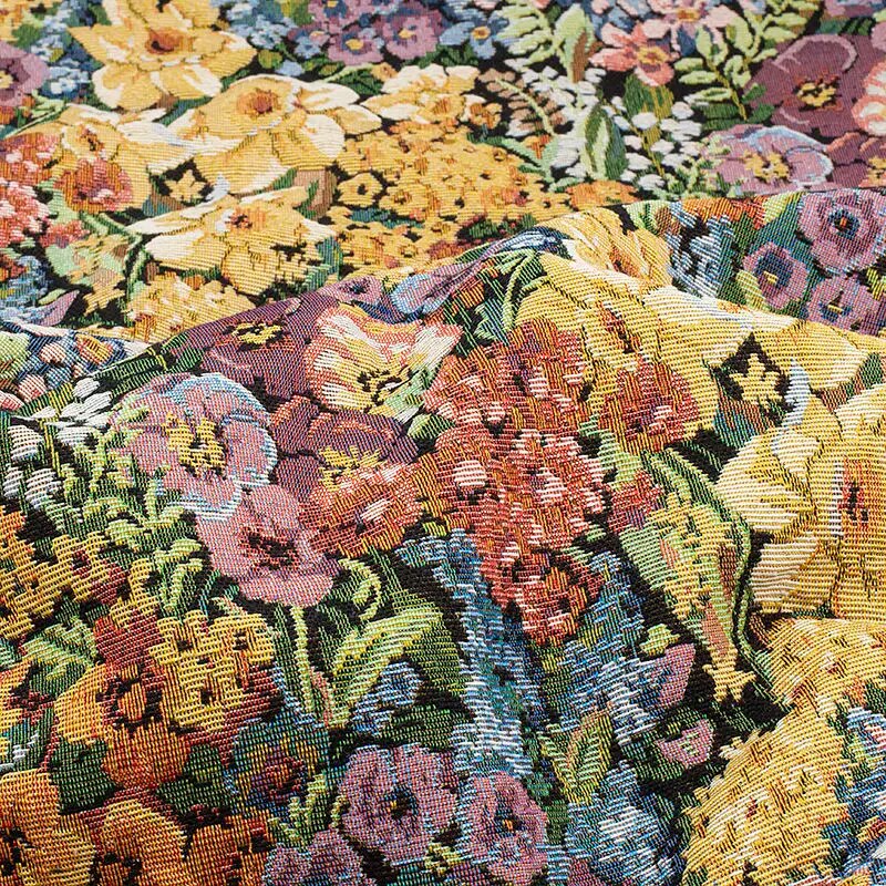 Tessuto in ciniglia jacquard stampato con fiori floreali multicolori da giardino Emelas