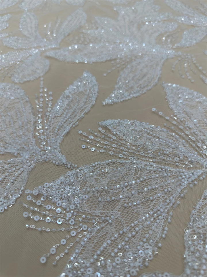 5 YARDS / Belaroel Floral Sequin Beaded Embroidery Tulle Mesh Lace Dress Fabric