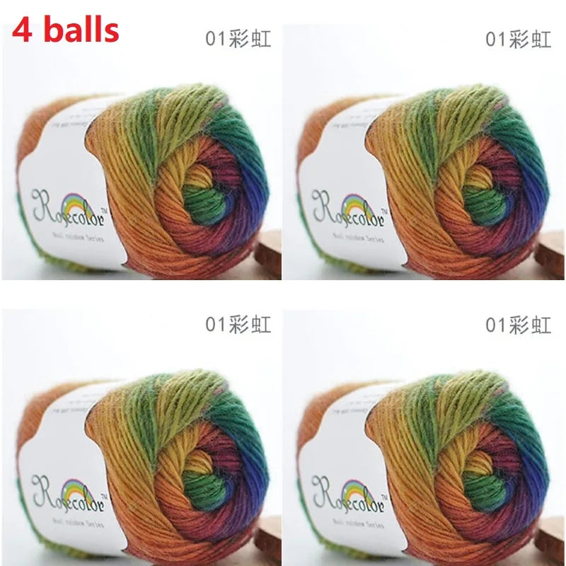 100% Wool Yarn Rainbow Color for Hand Knitting Crochet
