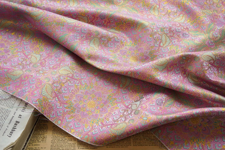Maesel Ethnic Style Pink Gold Flower Jacquard Fabric